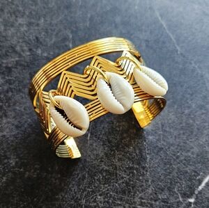 Gold and White Shell Cuff Bracelet